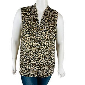 Roz & Ali Dress Barn Womans Sz 2X Blouse Animal Print Brown Sleeveless